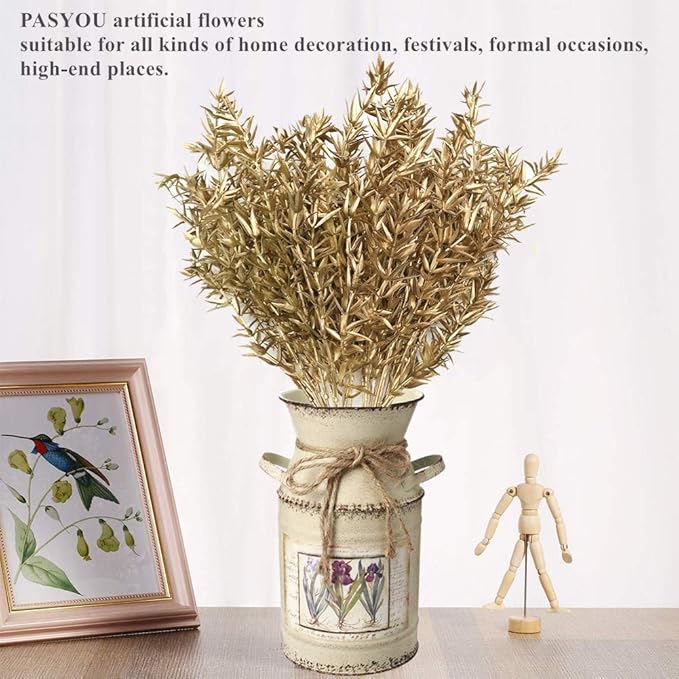 Artificial Plants for Christmas Decor, PASYOU Plastic Grass Fake Shrubs Simulation Sharp Leaves Indoor Outdoor Home Garden Planter Filler Party Hotel Verandah Wedding Faux DIY Decoration - Gold 4 Pack