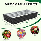 Meberam 3 Pack 6x3x1FT Galvanized Raised Garden Beds Kit Outdoor Metal Gardening Planter Box for Vegetable Elevated Flower Herbs,Black
