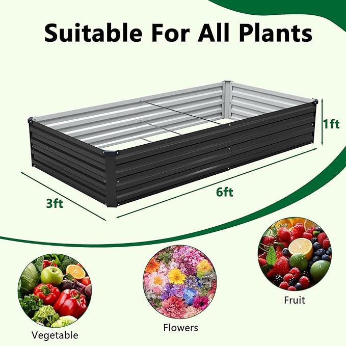 Meberam 3 Pack 6x3x1FT Galvanized Raised Garden Beds Kit Outdoor Metal Gardening Planter Box for Vegetable Elevated Flower Herbs,Black