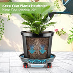 3 Pack 16 Inch Large Plant Pots with Rolling Saucers & Drainage Holes,Heavy Duty Plastic Planters for Indoor Outdoor Plants,Large Flower Pots with Wheels for Tall Plants(Black)