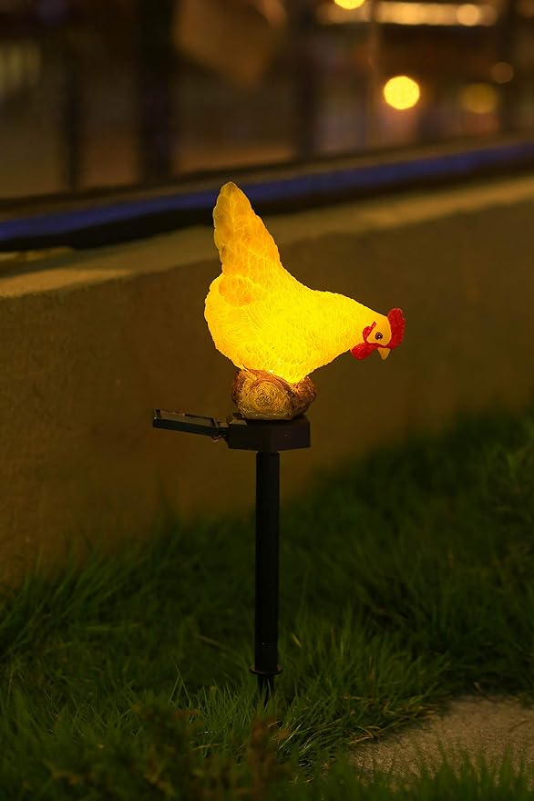 Outdoor Chicken Solar Lights: Resin Garden Decor for Outside Patio Yard Cute Chicken Gifts for Housewarming Mother's Day Birthday