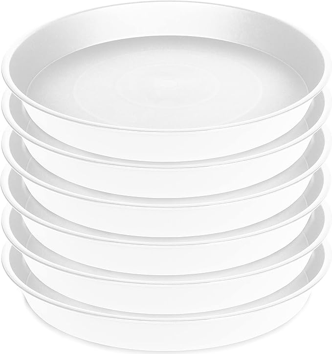 2 Pack of 8 inch Plant Saucer Clear, Heavy Duty Plastic Plant Water Tray 8 inch Round, Flower Plant Saucers for Indoors No Holes, Plant Dishes Saucer for Planter 7"/8" (8", White)