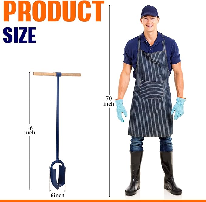 Hand Auger Post Hole Digger 6"x 46" with Non-Slip Hardwood T Handle Adjustable Industrial Auger Large Garden Auger Drill for Fence Post Installation Planting Trees Digging