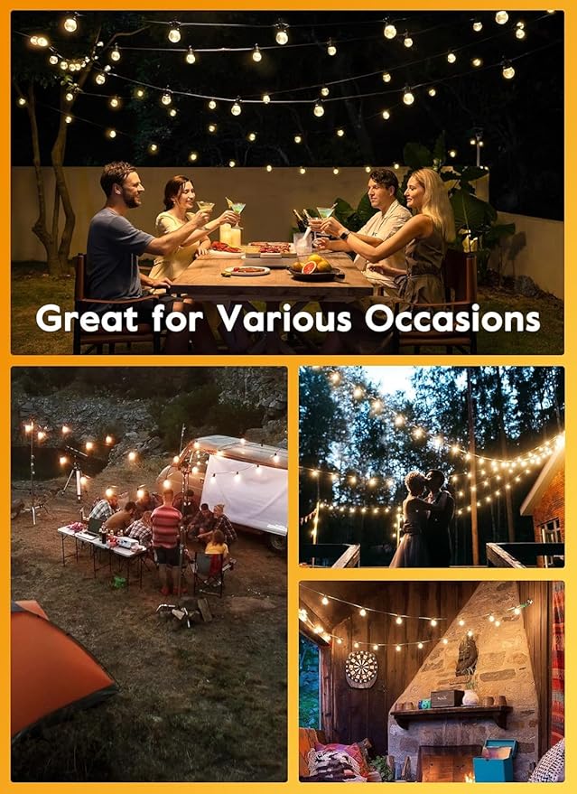 Brightown 34FT Outdoor Solar String Lights - LED G40 Pro Patio Energy Saving with 11 Shatterproof Bulbs, 3 Light Modes Waterproof Hanging Lights for Outside Garden Backyard Decor - Last for 20Hrs+