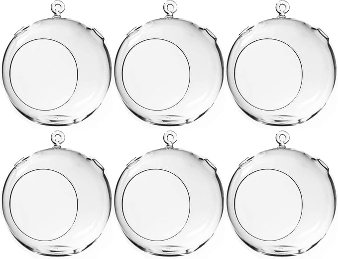 WGV Hanging Terrarium Globe, Width 7", Height 8", DIY Air Succulent Planter, Clear Glass Vase Orb with Flat Bottom, Candle Holder Outdoor Garden Decor, 6 Pieces