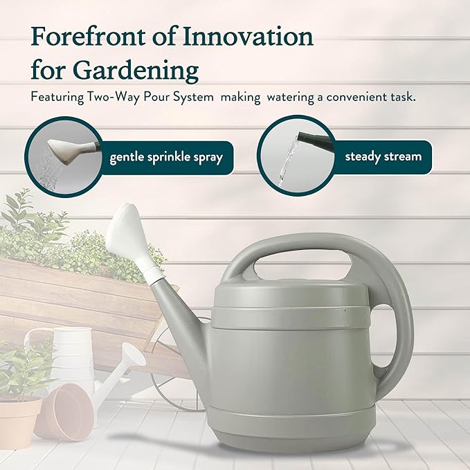 Standard Watering Can - Plant Watering Can - Small Plastic Garden Water Pot for Indoor Outdoor Plants Flowers by The HC Companies, 2 Gallon, Cool Gray