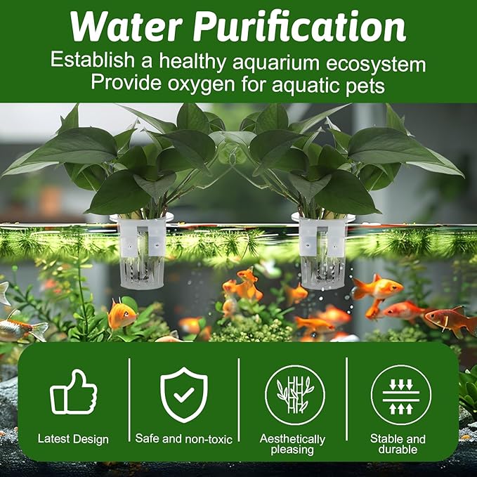 2 Pcs Aquarium Plant Holder, Aquarium Planter Cup for Aquaponic Plants Cultivation, Hanging Fish Tank Plant Holders, Transparent Hanging Pot for Fish Tank Aquaponic Plants, Water Feature Decoration