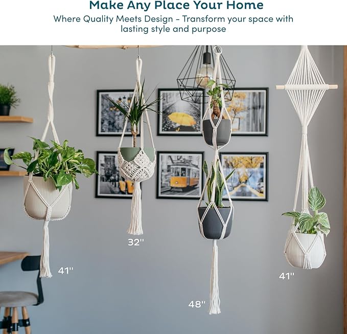 Nook Theory 4-Pack Macrame Plant Hangers with 8 Hooks - Hanging Planters for Indoor Plants, Boho Macrame Hangers Indoor Outdoor, Decorative Plant Hanger Indoor (Caramel)