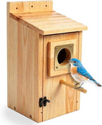 Bird Houses for Outside, Cedar Bluebird Houses with Metal Predator Guard, Birdhouse for Wren Bluebirds Finches Swallows,Ventilated Design & Easy Access Clean, Natural Wood