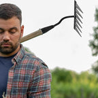Veemoon Heavy Duty Steel Garden Rake with 6-Tine Sharp Dethatcher for Soil Loosening and Lawn Leveling, Small Hand Tool for Gardening and Landscape Maintenance