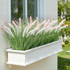 24PCS Artificial White Pink Tip Dog Tail Grass Onion Grass UV Resistant Outdoors Faux Shrubs Ornamental Wheat Grass Cattails Faux Bushes Home Decor for Outdoor Garden