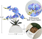 Fake Orchid Plant in White Rainbow Pot, Artificial Silk Phalaenopsis Orchid Flowers for Home Décor, Table Centerpiece, Office Desk (Blue Purple)