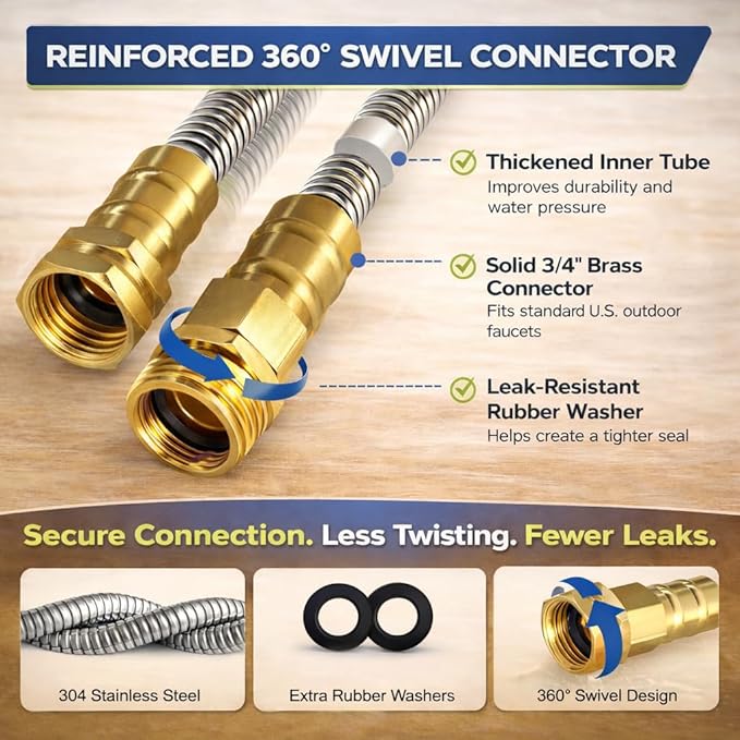 Metal Garden Hose 75 ft – 304 Stainless Steel Water Hose with Nozzle Sprayer, Garden Hoses Flexible, Lightweight, No Kink, Heavy Duty for Outdoor (75 ft)