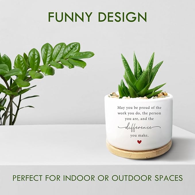 Funny Succulent Plant Pot, Cactus Flower Planter Gifts, Thank You Gifts for Coworker, Farewell Going Away Appreciation Inspirational Gifts for Women Men Boss Manager Coworkers (No Plants)