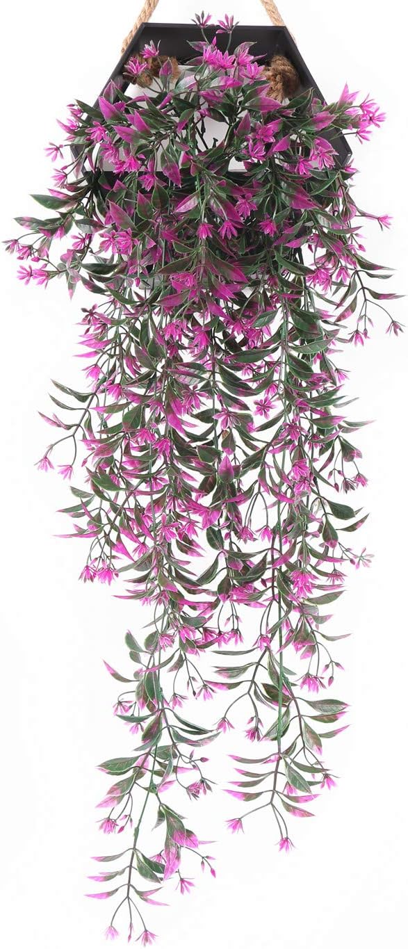 Artificial Hanging Ivy, PASYOU Vine Plastic Plants Grass Leaves Foliage Vines, UV Resistant Greenery Fake Flowers for Home Indoor Outdoor Garden Door Wall Wedding Party DIY Decoration - Fuchsia 4 Pack
