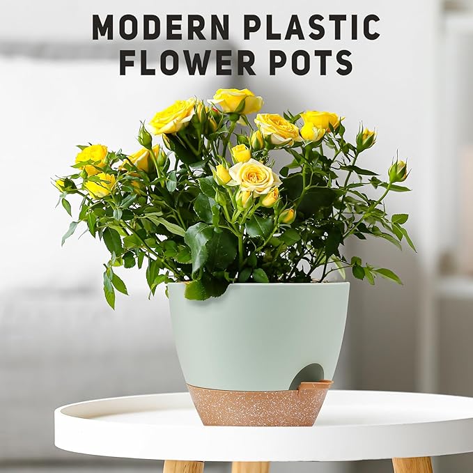 YNNICO 12 inch Large Self Watering Plant Pots, Flower Pots Planters with Multi Mesh Drainage Holes for Indoor Outdoor Garden Plants and Flowers
