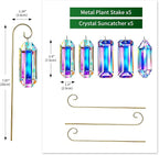 5 Pack Big Crystal Suncatcher Plant Stakes with Golden Trellis – AB Colored Prisms for Indoor Potted Plants, Rainbow Maker Garden Sun Catcher, Window Hanging Crystals for Home Outdoor Decor