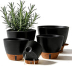 7/6.5/6/5.5/5 Inch Self Watering Pots, Plastic Flower Pots with Multi Mesh Drainage Holes and Deep Reservoir for Indoor Outdoor Garden Plants and Flowers (Black, 5/5.5/6/6.5/7)