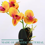 3pcs Artificial Bonsai Orchid Faux Potted Plants in Deep Purple, Pale Green, and Yellow – Realistic 3D Printed Desktop Flower Decorations for Living Room and Office Home Décor