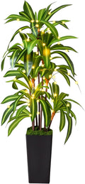 Artificial Dracaena Tree with Lights, 5Ft Fake Plants with Black Tall Planter - Fake Tree Tall Faux Plants Indoor Floor Plant with Moss - Artificial Plants Indoor for Office Living Room Home Decor