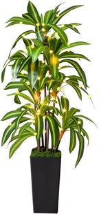 Artificial Dracaena Tree with Lights, 5Ft Fake Plants with Black Tall Planter - Fake Tree Tall Faux Plants Indoor Floor Plant with Moss - Artificial Plants Indoor for Office Living Room Home Decor