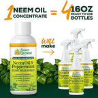 Neem Oil Spray for Plants with Peppermint Oil – for Indoor & Outdoor Plants, Gardens, & Houseplants– Best Value Refill 4 oz Concentrate Makes 1/2 Gallon RTU