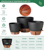 montresor 12/10/8 Inch Self Watering Pots for Indoor Plants Plastic Large Plant Pots for Outdoor Plants, Water Level Window & Spacious Reservoir Flower Pots Decorative Planter with Drainage and Tray