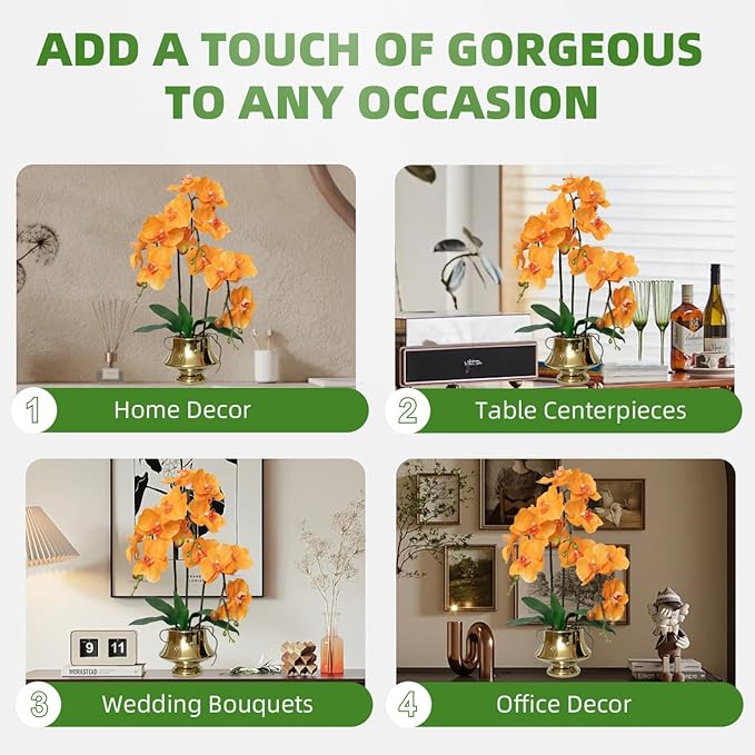 CXGS Orchids Artificial Flowers Realistic Fake Flowers in Ceramic Vase 20" Orange Faux Plants Indoor Lifelike Soft PU Phalaenopsis for Centerpiece Hotel Home Decor