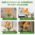 CXGS Orchids Artificial Flowers Realistic Fake Flowers in Ceramic Vase 20" Orange Faux Plants Indoor Lifelike Soft PU Phalaenopsis for Centerpiece Hotel Home Decor