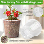 RooTrimmer 6 Inch Clear Nursery Pots with Humidity Dome, 30 Pack Reusable Seed Starter Pot with Drainage Holes, Transparent Plastic Plant Seedling Pots for Propagation Indoor Plants Outdoor Gardening