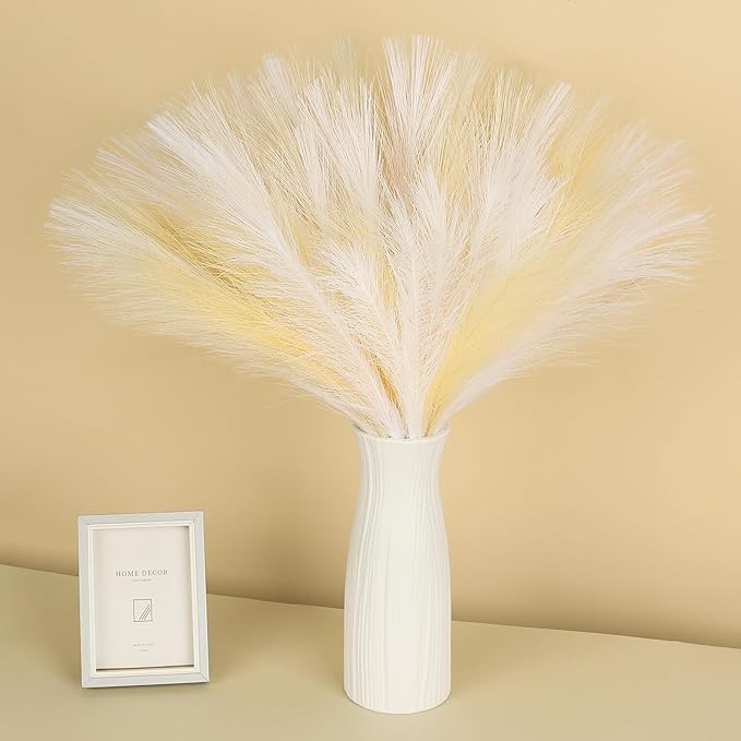 SeptCat 60 Pcs Pampas Grass Decor 21.7" Fluffy Faux Short White Yellow Pampas Grass Artificial Small Pompas Grass Flower Vase Filler for Home Wedding Decoration
