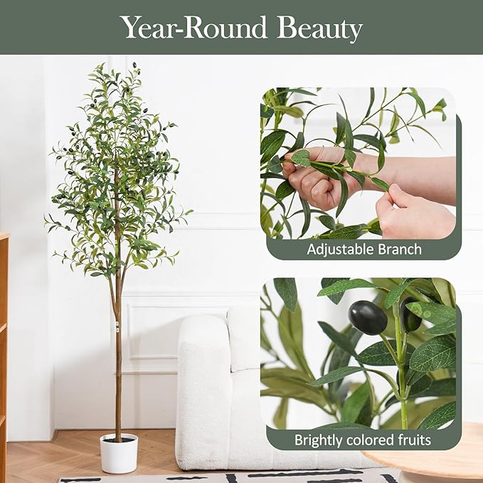 Olive Tree 6FT Fake Tree Faux Plants Indoor with Pot Artificial Tree Nearly Natural Olive Branches and Fruits for Living Room Home Office Decorations