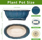 Bonsai Pots - 13.2 Inch Oval Ceramic Pots for Plants, Large Succulent Planter with Drainage Hole, Decorative Planters for Indoor Outdoor, Garden House Decor, Housewarming Gifts, Retro Blue