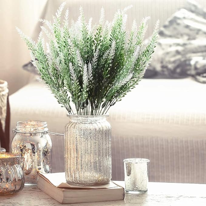 PASYOU Artificial Lavender Flowers, Plastic Plants Fake Simulation Flower Wedding Indoor Outdoor Bridal Bouquet Home Garden Balcony Patio Planter Filler DIY Arrangement Decoration - White 6 Pcs