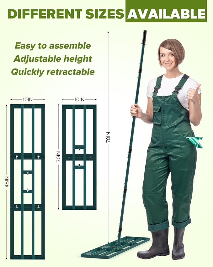 Lawn Leveling Rake, 45x10 Inch Yard Leveling Rake for Soil with 78'' Adjustable Steel Handle, Level Soil Sand Dirt Ground Surfaces Easily, Ideal for Backyard, Garden, Golf Course, Pasture, Farm