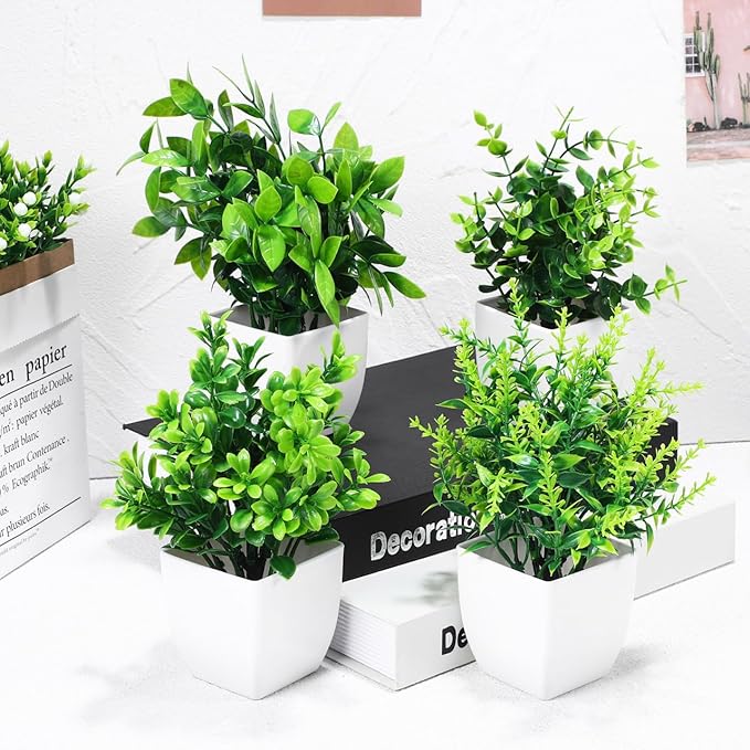 Totority Faux Potted Plants Set of 4 Realistic Artificial Greenery Table Centerpieces for Home Office Decor Indoor Low Maintenance Plant Decorations 7.48X5.90X1.96 Inch