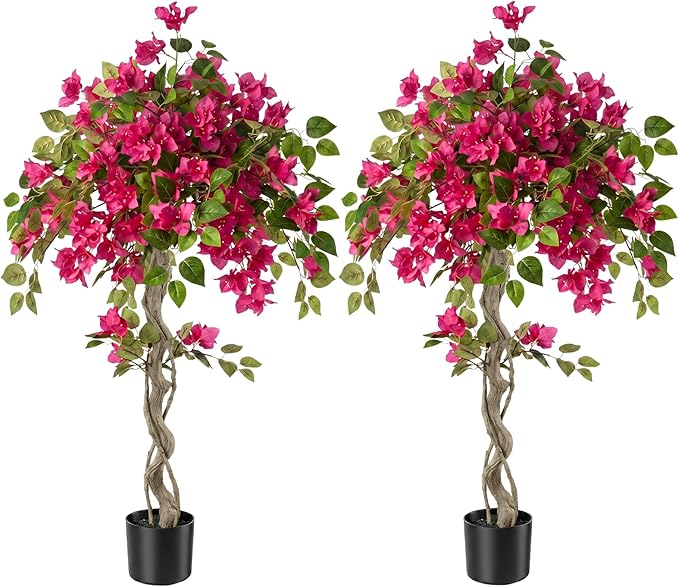 2Pack Artificial Bougainvillea Tree, 5FT Faux Bougainvillea for Indoor Outdoor Decor, Lifelike Bougainvillea Artificial Flowers Plant for Office, Front Porch, Living Room & Patio