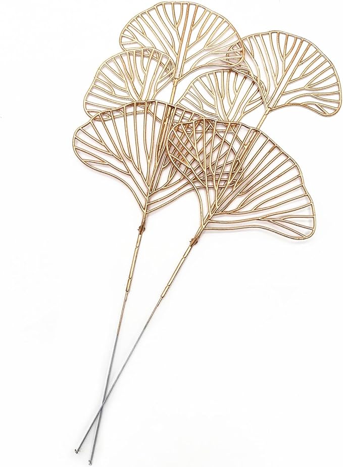 PASYOU Fake Golden Apricot Leaves Plants Artificial Gold Ginkgo Leaf Stems for Christmas Decor, Faux Plastic Sticks Picks Indoor Outdoor Home Wedding Party Event Xmas Ornaments DIY Decoration 12 Pcs