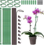 24 Pcs Plant Stakes Kit, 12 Inch Bendable Single Stem Support Stakes with Orchid Clips Connect Rings, Stackable Garden Plant Stick Planter Support Sticks for Potted Plants Flowers Orchid Rose Peony