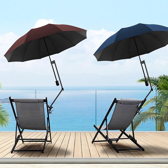 Patio Umbrellas UPF 50+ 360 ° Adjustable Shade Umbrella,Beach Umbrella with Universal Clamp,Beach Clamp on Umbrella,suitable for Patio,beach chairs,golf carts, wheelchairs,carts,bleachers,camping and fishing