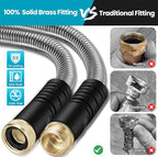 LINODI Metal Garden Hose, 50ft Stainless Steel Garden Hose – 3/4" GHT Solid Brass Connectors – Heavy Duty Flexible Metal Water Hose with 10-Way Spray Nozzle – Kink-Free Watering Kit