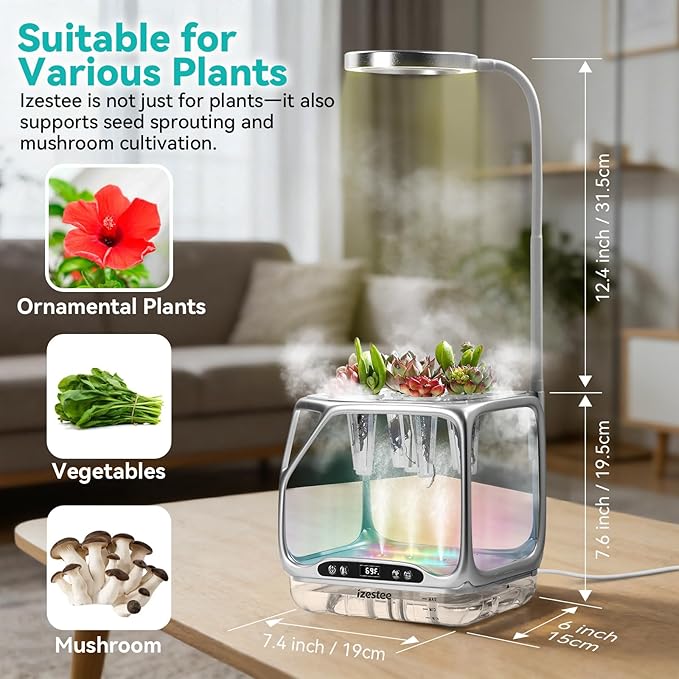 Aeroponics Growing System with Grow Light & Humidifier - Smart Indoor Garden, Visual Root Observation, RGB Mood Lighting, for Plants, Mushrooms - Desktop Hydroponic Planter