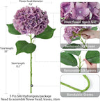 ZYTUYO 5 Pcs Light Purple Silk Hydrangeas Artificial Flower - 20" Faux Hydrangeas Boho Dried Touch for Fall Home Decor, Kitchen, Living Room, Porch Wreath, Xmas, Wedding Flower Arrangement