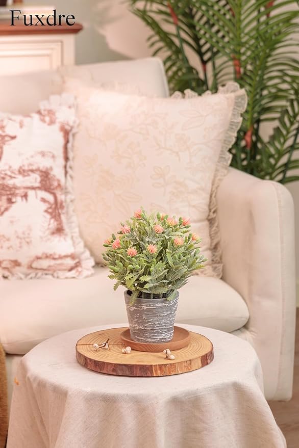 2 Pack Small Desk Plants, Artificial Bathroom Plants Decor with Flower in Vintage Melamine Pots, Faux Plants Indoor for Shelf Decor in Home Office, and Spring Decor (Peach)