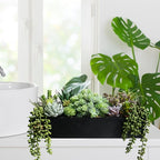 Winlyn 15" Artificial Succulents Arrangement Faux Succulents in Rectangular Black Wooden Planter Box Faux Potted Succulents Plant Garden for Gifts Home Table Centerpiece Mantel Greenery Décor