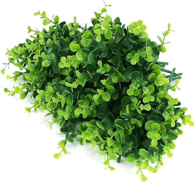 24 Bundles Outdoor Artificial Boxwood Stems Faux Plants Shrubs, Fake UV Resistant Greenery Foliage Spring for Farmhouse, Home, Garden, Office, Patio, Wedding Decor