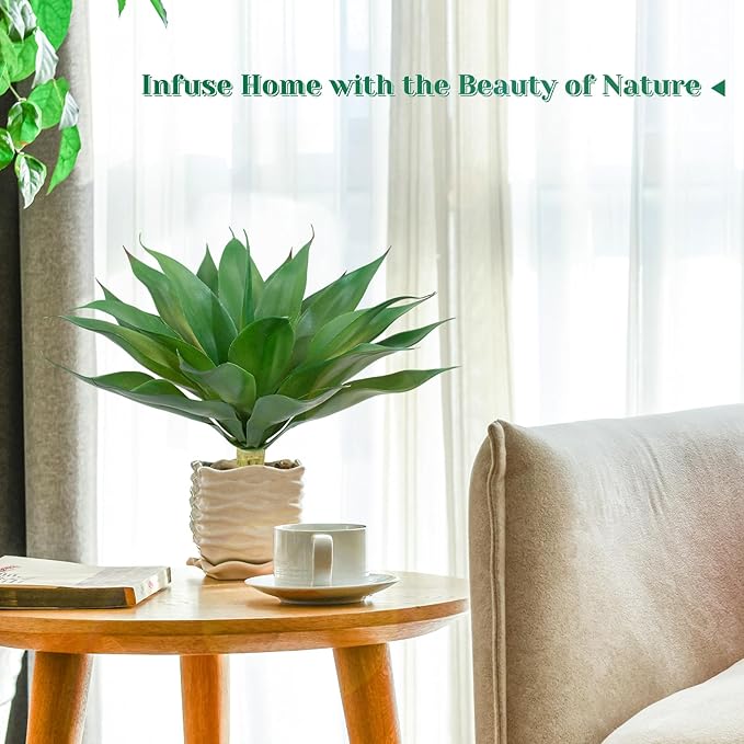 2 Pack Fake Agave Plants 18 Inch Large Artificial Succulents Realistic UV Resistant Faux Aesthetic Plants for Outdoor Decoration Tropical Plant Home Garden Front Porch Decor - 21Leaves, Dark Green