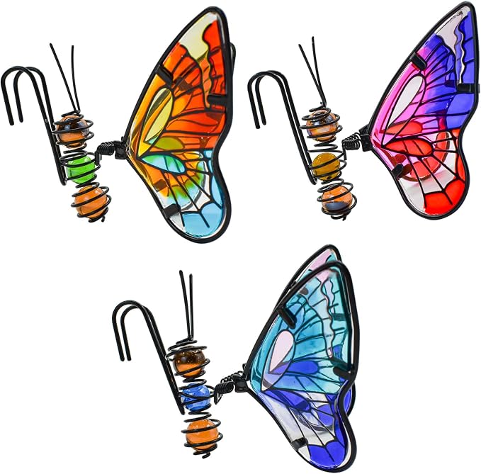 3pcs Butterfly Decorations for Flower Pots, Colorful Metal Hanging Ornaments Plant Decorations Pot Huggers for Garden Yard Fence Outdoor Decor (Butterfly)