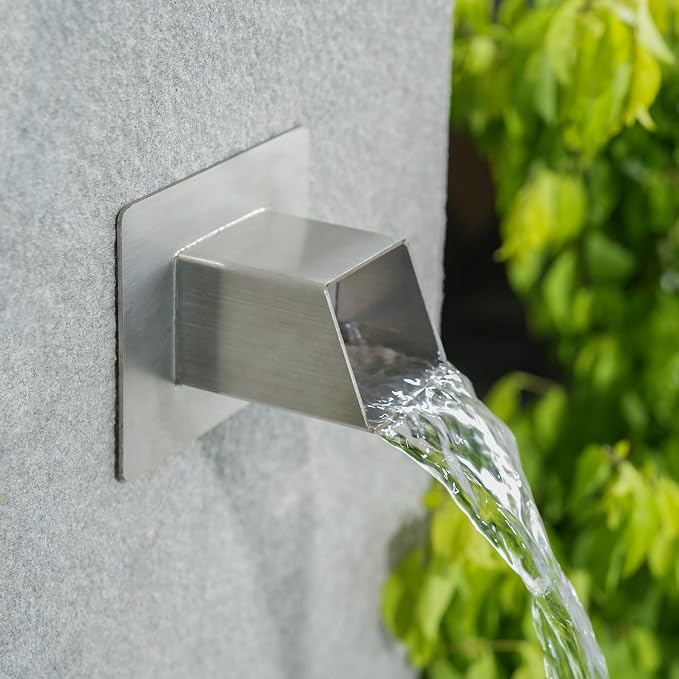 2 Inch 316 Stainless Steel Square Water Fountain Spout with Integrated Spray Baffle, Waterfall Spillway Scupper for Outdoor Decors, Pools, Ponds, Water Walls (Silver)