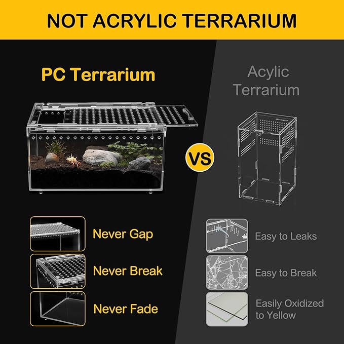 Small Reptile Terrarium Kit,Escape Proof Tarantula Enclosure,PC Starter Hermit Crab Tank,Spider Habitat for Praying Mantis Cage,Frog Vivarium,Insect House,Jumping Spider Cribs,Lizard Container
